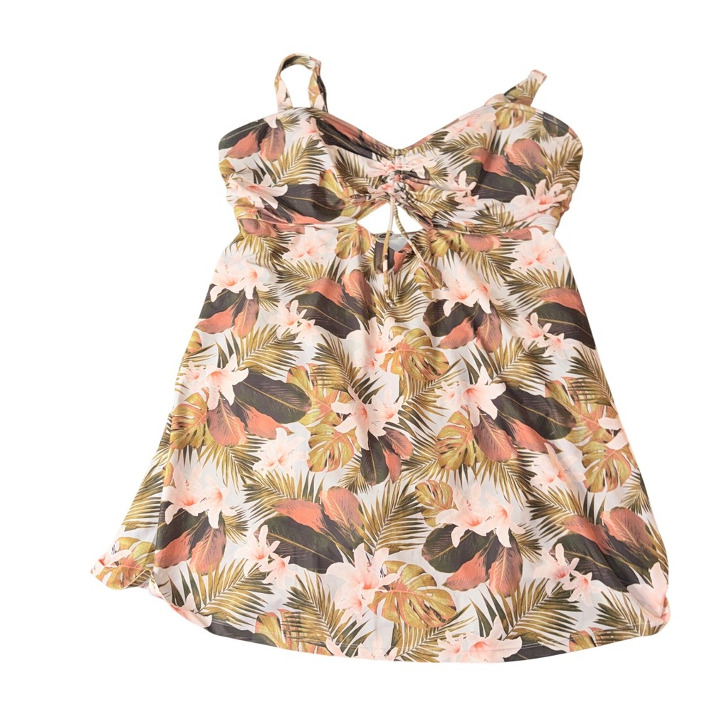 Old Navy Swimdress 3X Plus Pink Green Tropical Floral Cutout One Piece Swimsuit